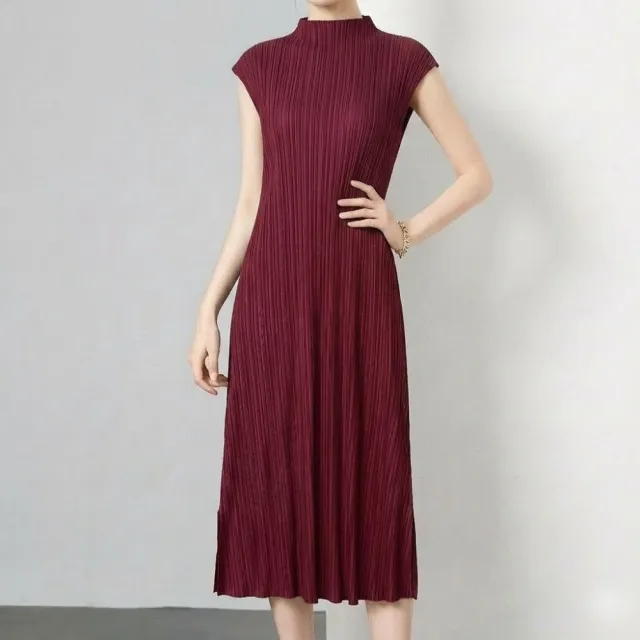 【巴黎精品】多款三宅風皺褶衣服洋裝(顯瘦半高領修身包肩長連身裙摺衣壓褶連身裙折衣女裙子4色k2ba31 B)（其他規格）