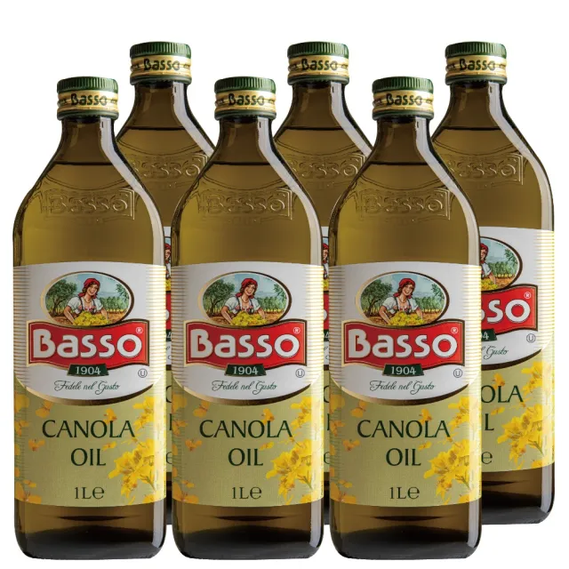 【BASSO 巴碩】義大利原裝頂級黃金100%純芥花油 1L x6入(搶購組 日本用油首選 適合高溫調理 原箱出貨)