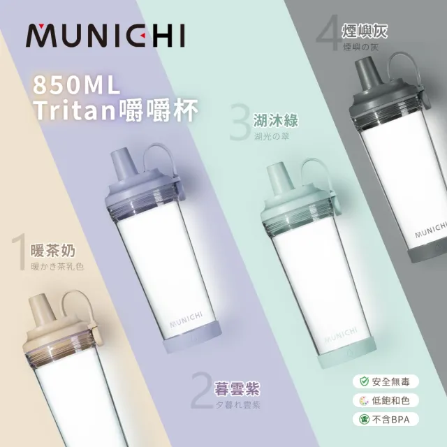 【MUNICHI 沐尼黑】Tritan 850ML附粗吸管 不含BPA SGS無毒認證 環保 嚼嚼杯 隨行杯 飲料杯 耐摔 送禮MR.CAP