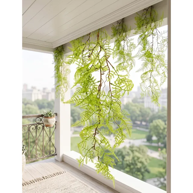 【HUGO DECO 榆果傢飾】特級擬真藤蔓植物 綠色細葉空氣感蕨類 爬藤 單把 系列共兩色
