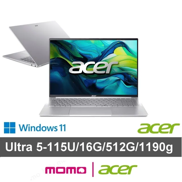 【Acer】微軟M365組★16吋Ultra 5極輕薄AI筆電(Swift Lite/SFL16-51M-5184/Ultra 5-115U/16G/512G/W11)