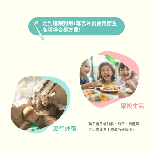 【oh care 歐克威爾】兒童護齒旅行組 2 入組 (兒童 牙刷 牙膏 含氟牙膏 1000ppm 隨身漱口水)