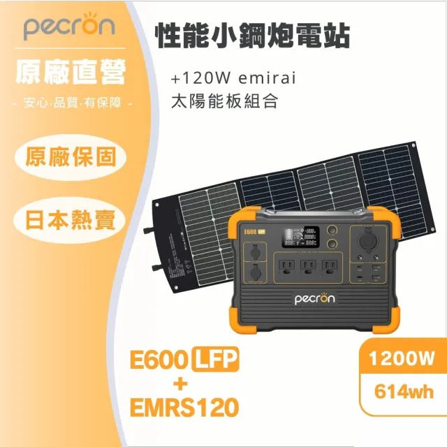 【Pecron】儲能電站E600LFP性能小鋼炮1200W+120W太陽能板組(露營儲能入門首選/安全耐用磷酸鐵鋰)
