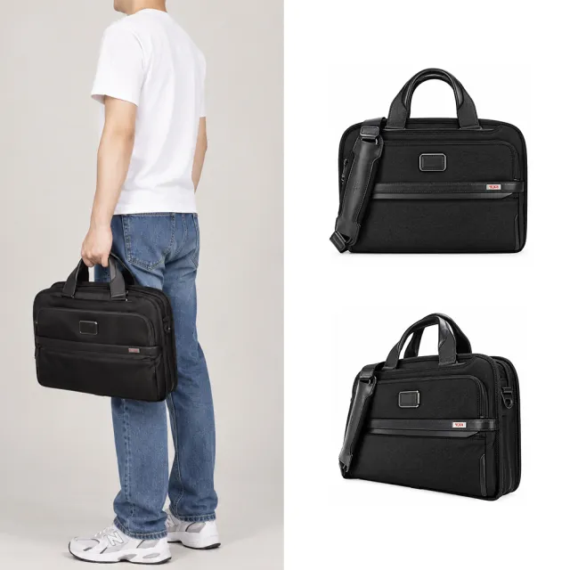 【TUMI】ALPHA 3系列素面多夾層兩用手提包(黑)
