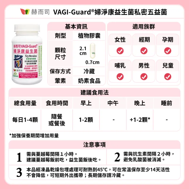 【赫而司】女性私密月月順(婦淨康益生菌乳酸菌1罐60顆+瑞士高濃縮16:1聖潔莓鎂升級1罐90顆全素食)