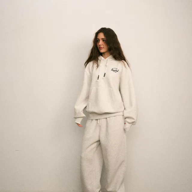 【Herschel】官方直營 男款 女款 素面LOGO長袖帽T 淺灰色/深藍色