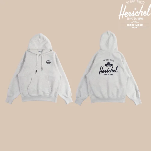 【Herschel】官方直營 男款 女款 素面LOGO長袖帽T 淺灰色/深藍色