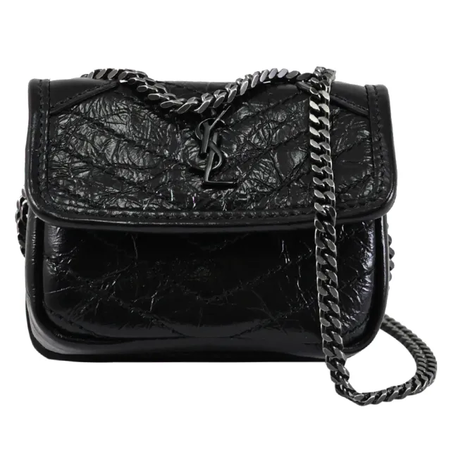 【YSL】NIKI 揉製牛皮超迷你斜背零錢包/小廢包(黑)