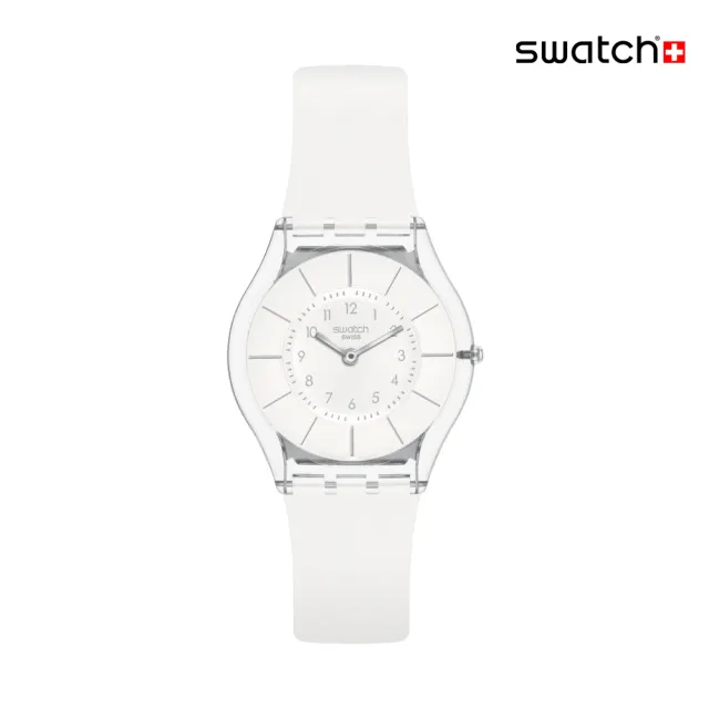 【SWATCH】WHITE CLASSINESS 超薄手錶/男錶/女錶/瑞士製造 SS08K102-S14(34mm)