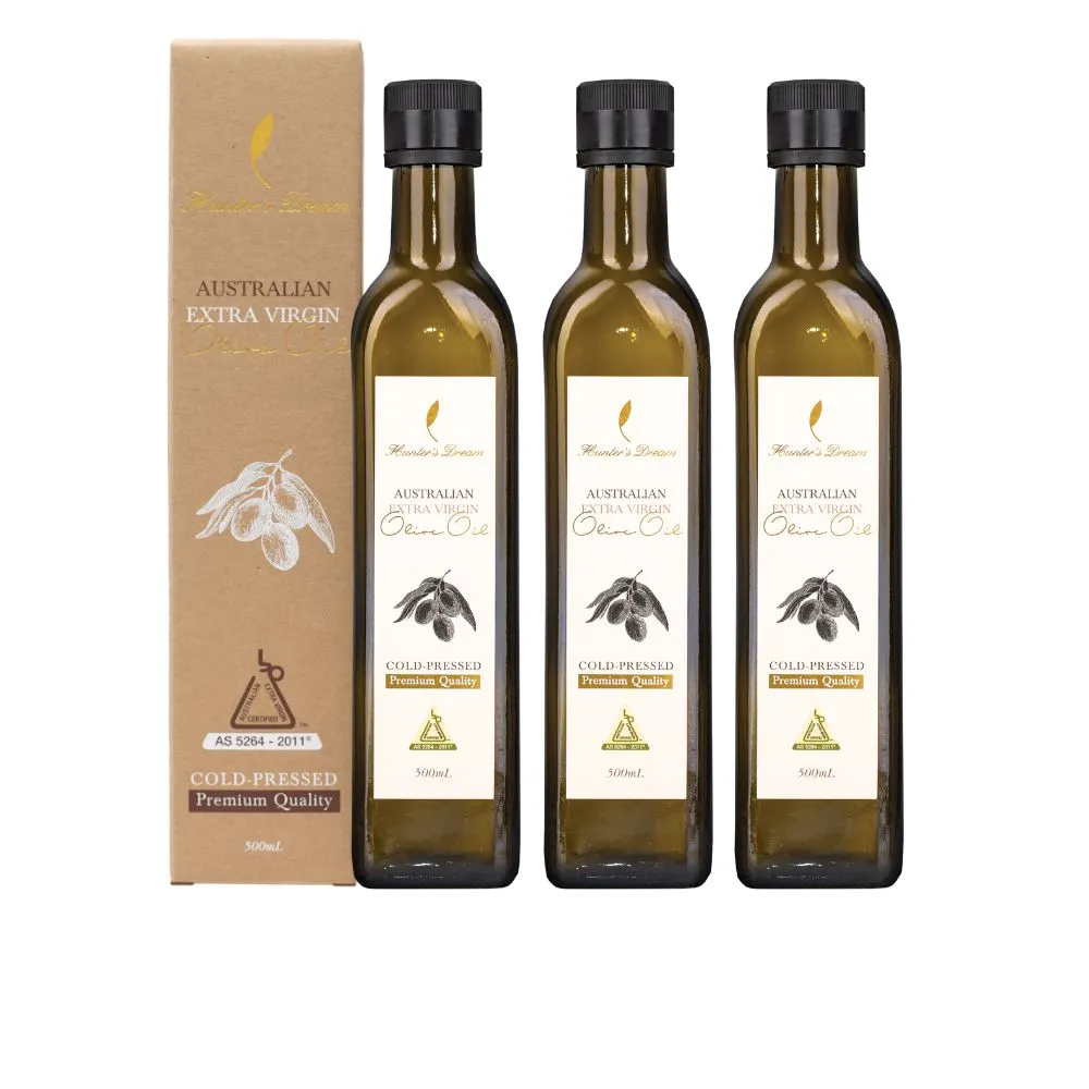 【Hunter’s Dream 獵人谷之夢】澳洲冷壓特級初榨橄欖油500ml 3入(原裝進口/可生飲/日本OLIVE JAPAN金賞)