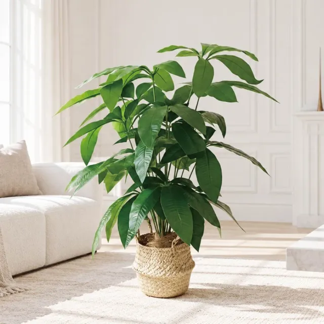 【Floral M】財源滾滾發財樹70cm仿真植栽(贈編織籃)(人造植栽/仿真樹/室內佈置/居家裝飾/桌上型植栽)