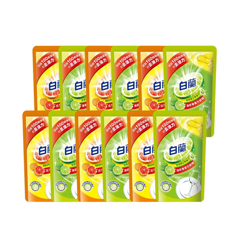 【白蘭】動力配方洗碗精補充包 800g 12入組 箱購(共9.6kg 檸檬/鮮柚)