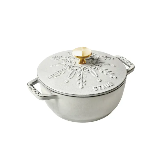 STAUB】Lily雕花琺瑯鑄鐵和食鍋16cm-松露白(德國雙人牌集團官方直營