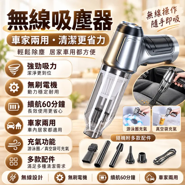 【RTAKO】攜帶式車載吸塵器 迷你吸塵器吹吸兩用 無線吸塵器 車用吸塵器 大吸力小鋼炮(附收納包+濾芯)