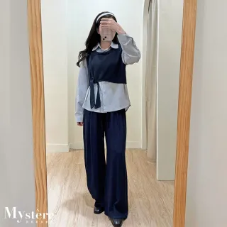【my stere 我的時尚秘境】雙11 針織造型假兩件襯衫 三色 針織襯衫 長袖襯衫 休閒襯衫 造型上衣