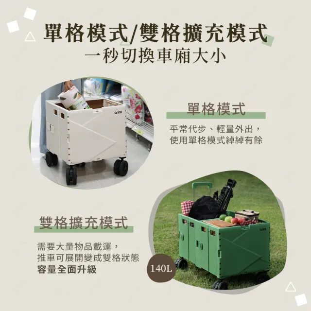 【Arlink】2入組 TL142 中輪定向雙格擴充式 寵物多功能推車 140L(折疊菜籃車/輕便推車/收納箱推車)