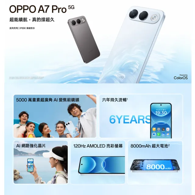 【OPPO】官方直營 A7 Pro 5G 6.57吋(8G/128G/聯發科天璣6360Max/5000萬鏡頭畫素)