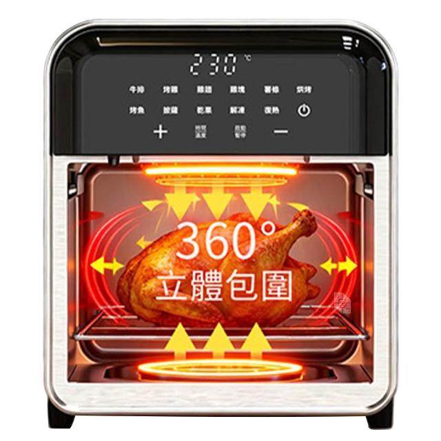 【Glolux】8.8L 觸控不銹鋼氣炸鍋 AF-8801 氣炸+烤箱+果乾機+發酵箱+微波解凍 可視透視窗