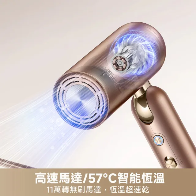 【Dreame 追覓科技】出國必備！Pocket Uni 魔術折疊高速吹風機 鈦金色 (100-240V國際電壓)