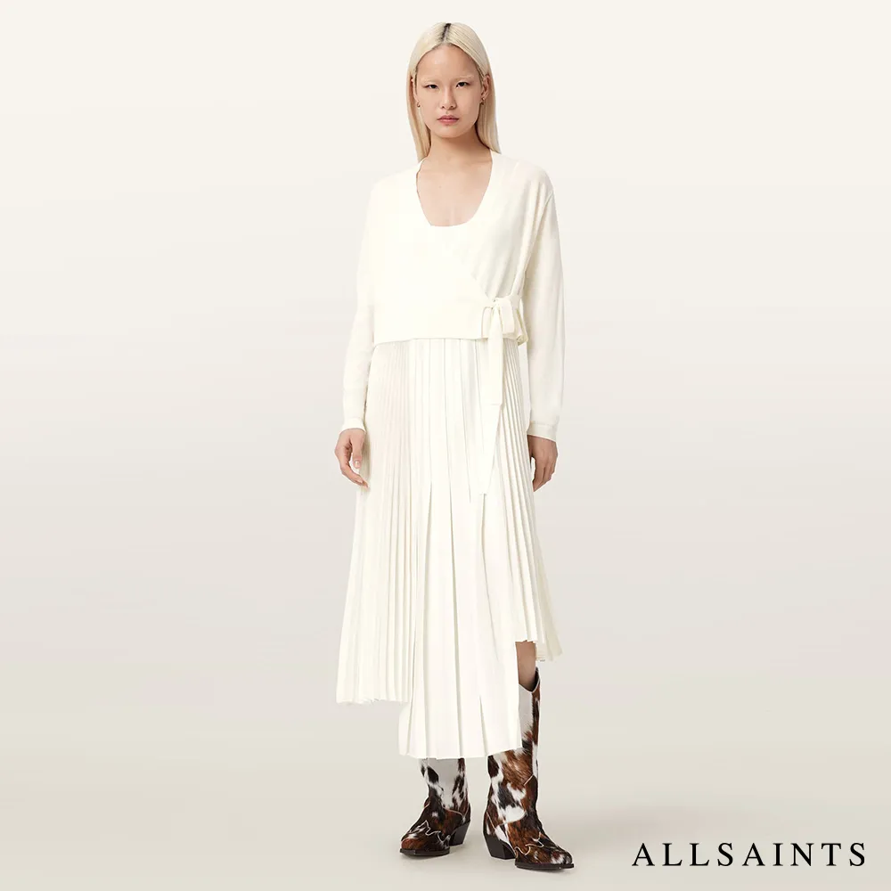 【ALLSAINTS】LUCILLE 兩件式不對稱百褶洋裝-白 W215DE(寬鬆版型)