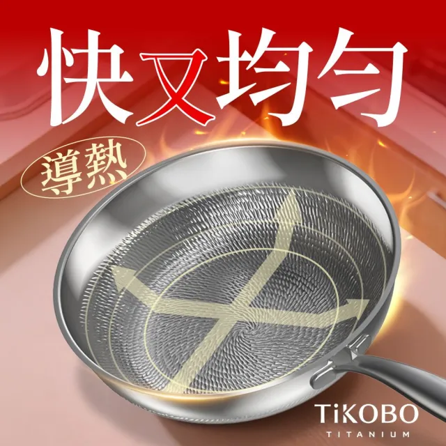 【TiKOBO 鈦工坊】鈦鈦鍋 雙耳湯鍋 24cm 附玻璃鍋蓋 (純鈦鍋面/IH爐可用/不挑爐具/物理不沾/羽翼錘紋)