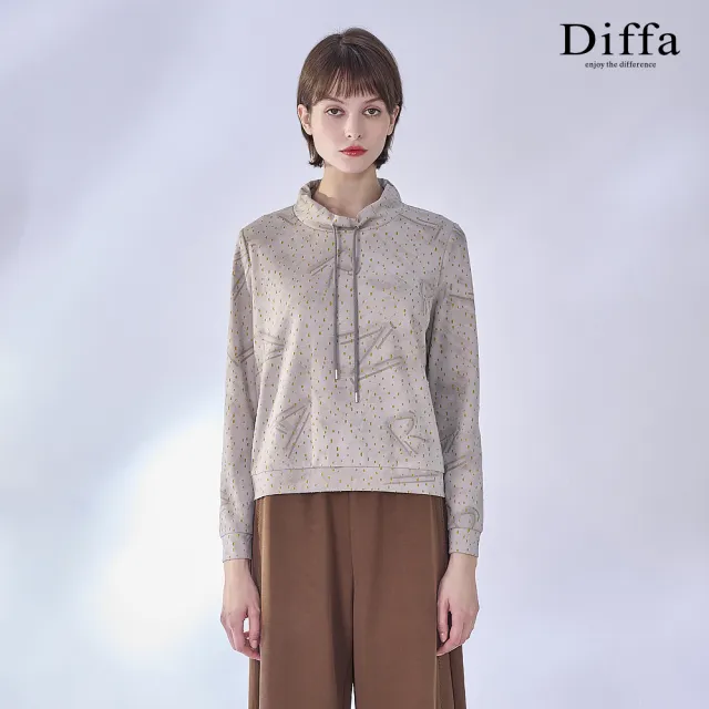 【Diffa】雨滴織紋抽繩長袖針織衫-女