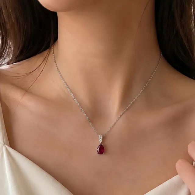 【City Diamond 引雅】『紅樺』14K 天然紅寶石 20分 白K金 鑽石 墜子 項墜 項鍊-兩款任選(璀璨流光系列)