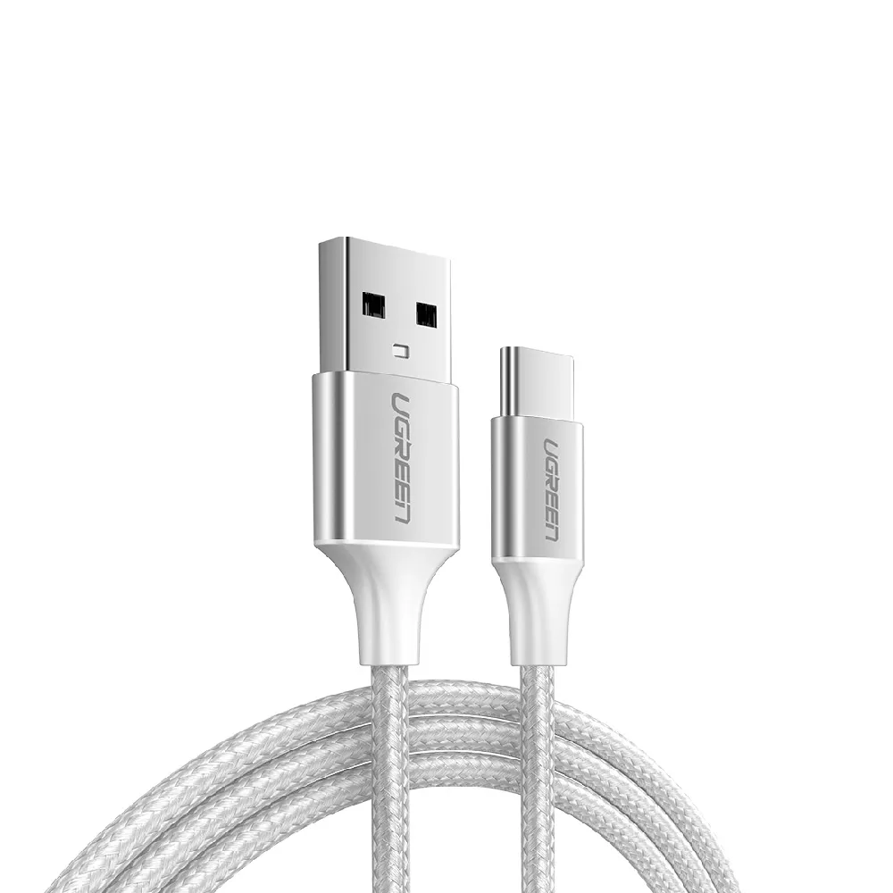 【綠聯】【綠聯】USB-A to Type-C 快充傳輸線 Aluminum BRAID 1M 銀色(A-C快充線/編織線/UGREEN)
