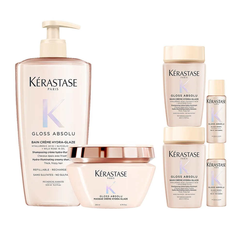 【KERASTASE 巴黎卡詩】釉光香頌髮膜200ml+髮浴500ml(全新上市/柔順/抗躁/蓬彈)