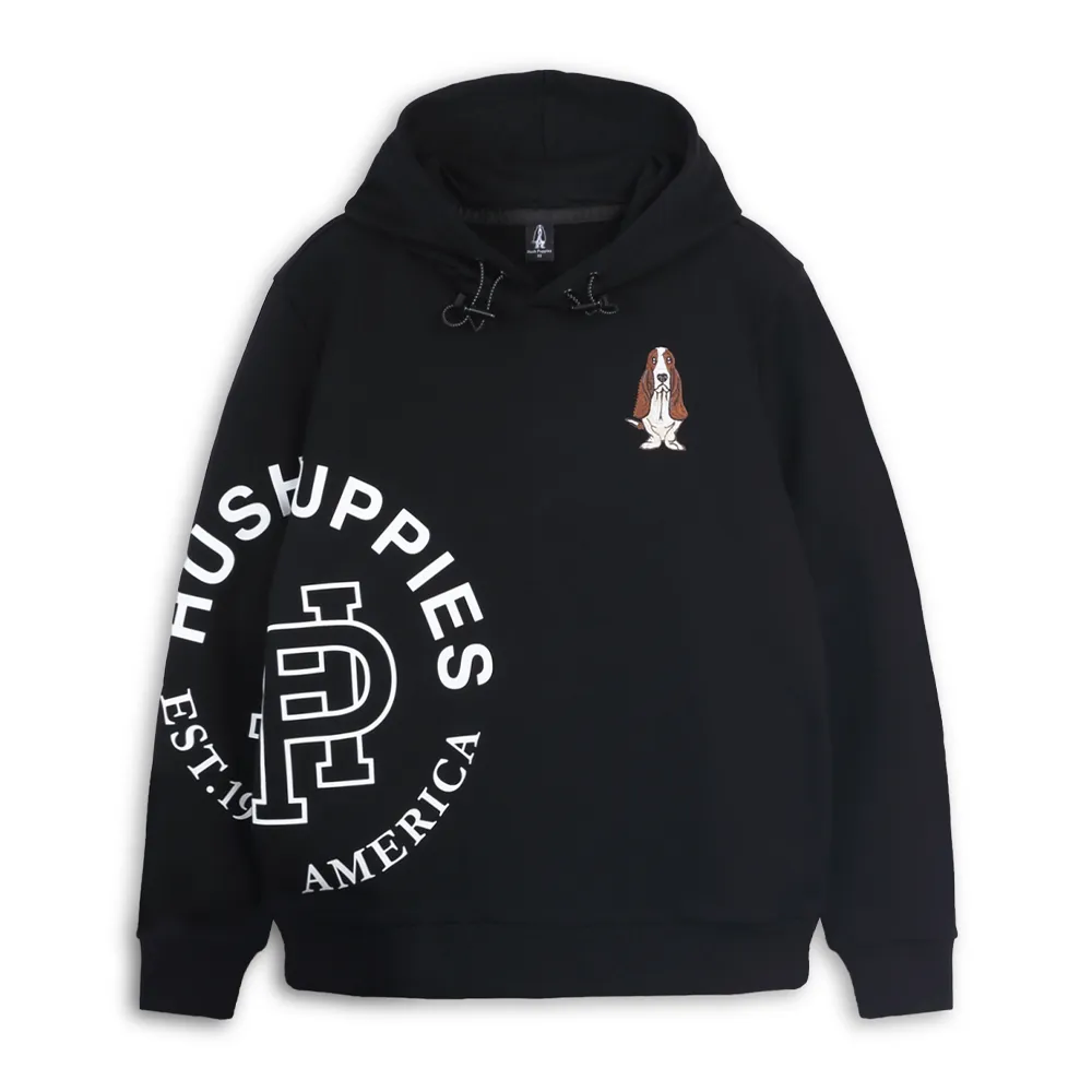 【Hush Puppies】男裝 帽T 立體品牌字刺繡狗帽T (黑色 / 64102901)