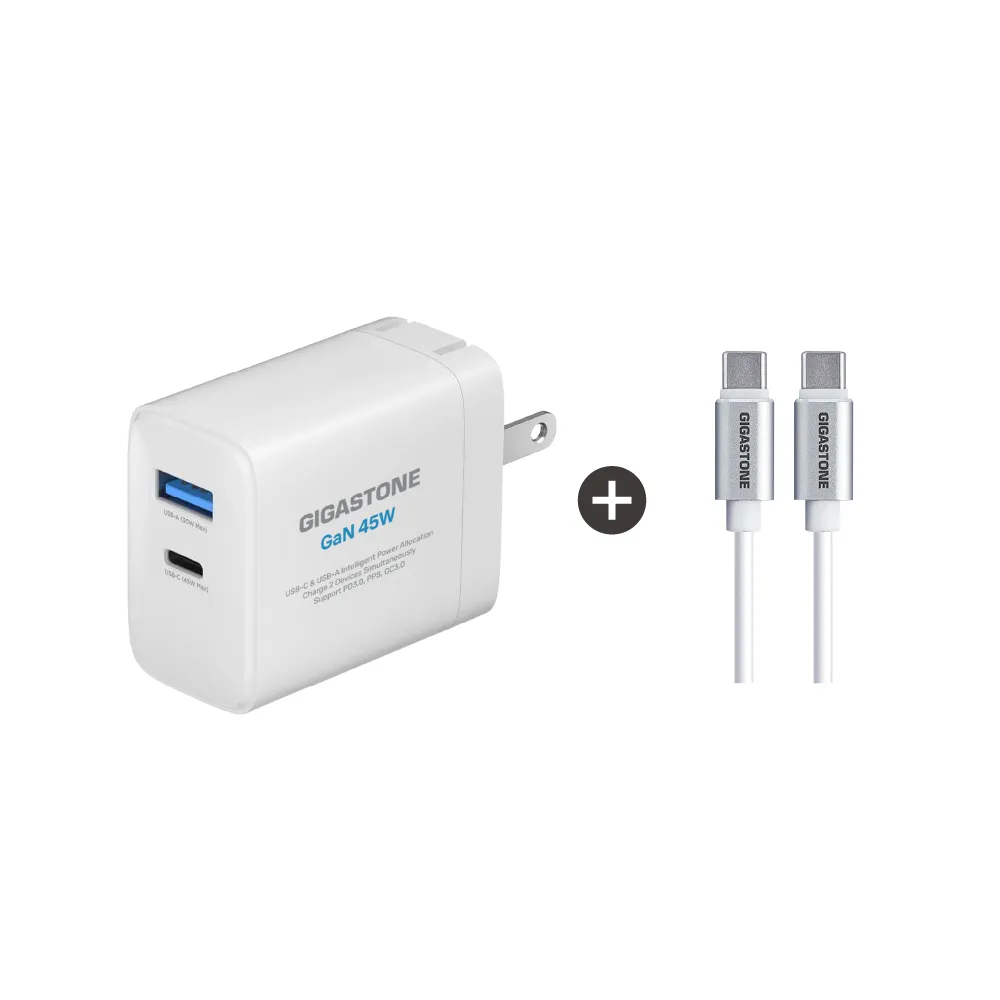 【Gigastone 立達國際】45W雙孔快速充電器 + Type-C to C 60W充電線(iPhone 15以上/手機/平板)