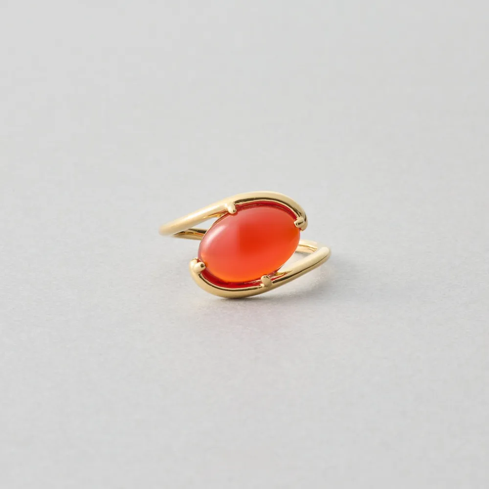 【Jouete】〔Gem〕摩登紅玉髓不對稱線條戒指(金色)
