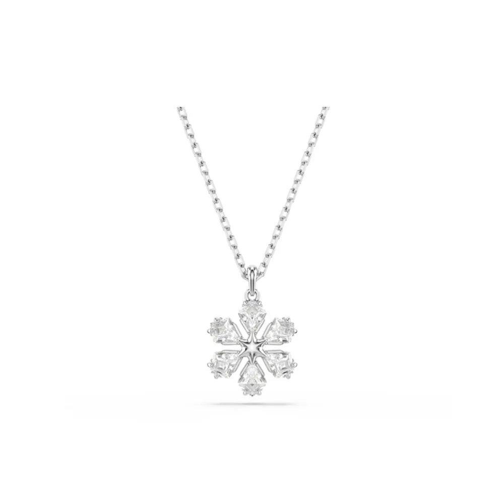 【SWAROVSKI 施華洛世奇】官方直營 Idyllia 雪花鏈墜 混合式切割 白色 鍍白金色 | 5754686