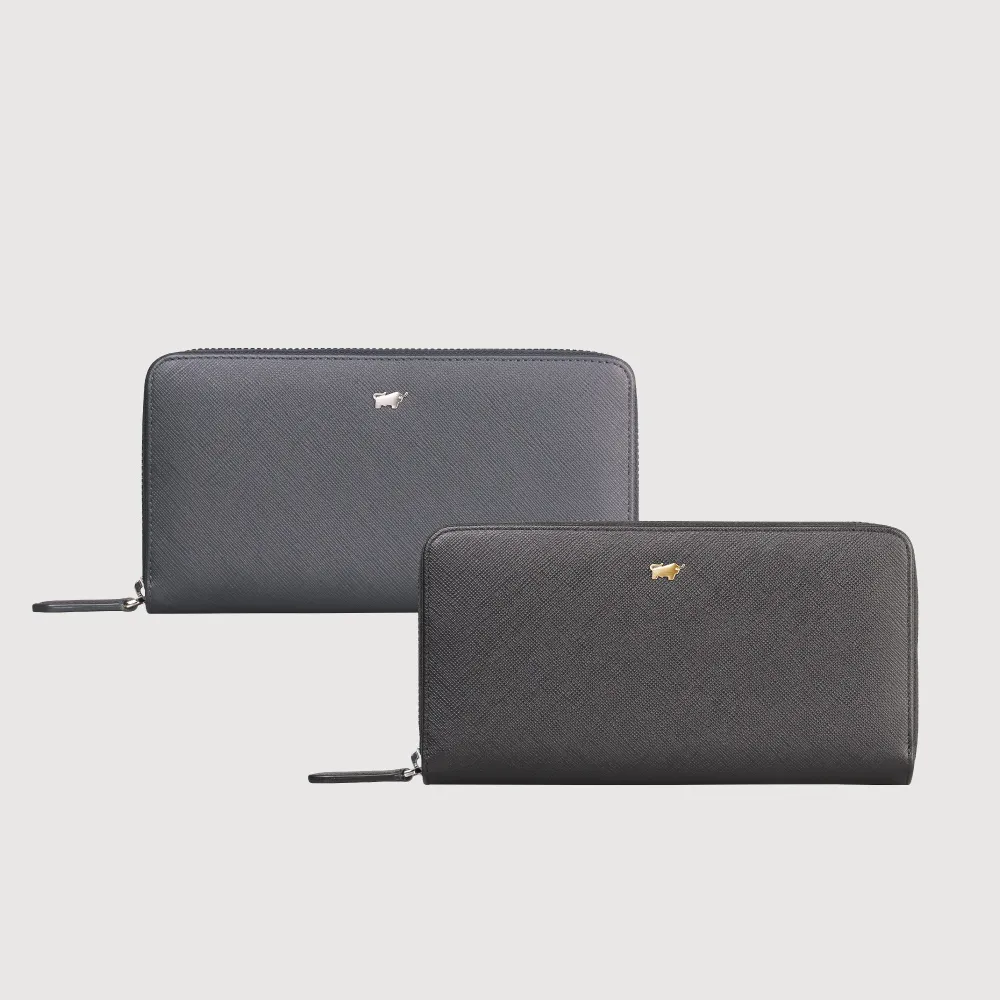 【BRAUN BUFFEL 德國小金牛】尚恩A 12卡拉鍊長夾-黑色(BF354-602-BK) 錢包送禮推薦