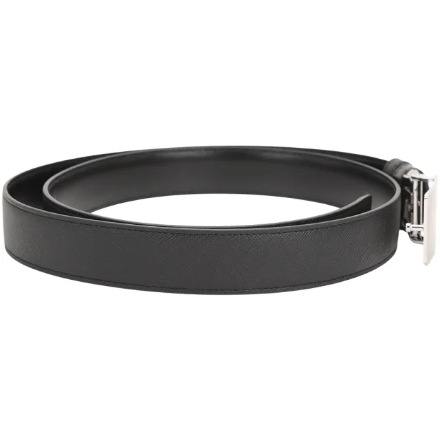 【MONTBLANC 萬寶龍】大師傑作 大班系列 30mm 草寫字母長方板扣防刮/滑皮雙面牛皮腰帶(黑色 真皮 皮帶)