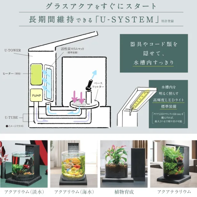 【GEX】日本五味 黑色 景觀生態缸 PERCO 智能/低水位過濾設計/半水景/魚缸(馬達和LED燈皆使用1A的USB電源)