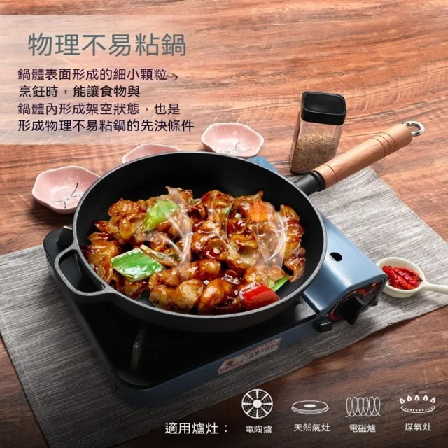 【Quality 聚家】鑄鐵平底鍋 煎鍋 牛排鍋 不粘鍋 煎蛋鍋 烙餅鍋 26CM/隔熱防燙/導熱鎖溫/抗刮耐磨