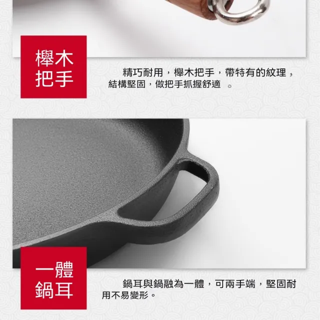 【Quality 聚家】鑄鐵平底鍋 煎鍋 牛排鍋 不粘鍋 煎蛋鍋 烙餅鍋 26CM/隔熱防燙/導熱鎖溫/抗刮耐磨