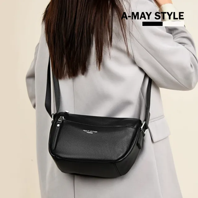 【Amay Style 艾美時尚】秋新品 女包 斜背包 肩背包 簡約牛皮腰包造型肩背胸包(2色.預購)