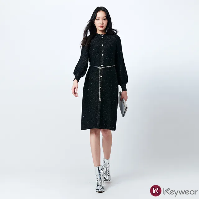 【KeyWear 奇威名品】小香風優雅毛料針織洋裝