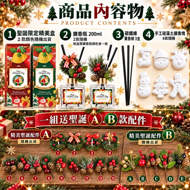 【QIDINA】2入 聖誕花圈氣派款/香氛珪藻土擴香瓶 200ml( 送禮物 生日禮物)