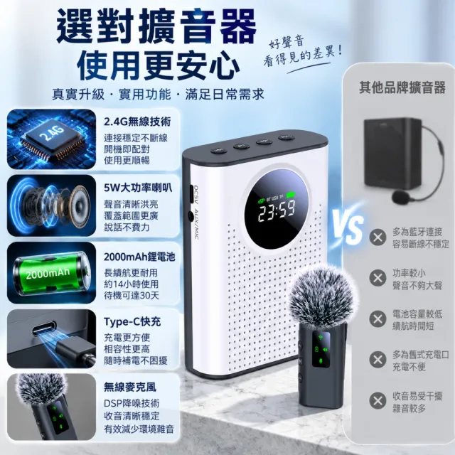 Vicote維科特 教學擴音機 無線麥克風 領夾擴音器 迷你多功能麥克風 無線藍牙擴音器 智能降噪