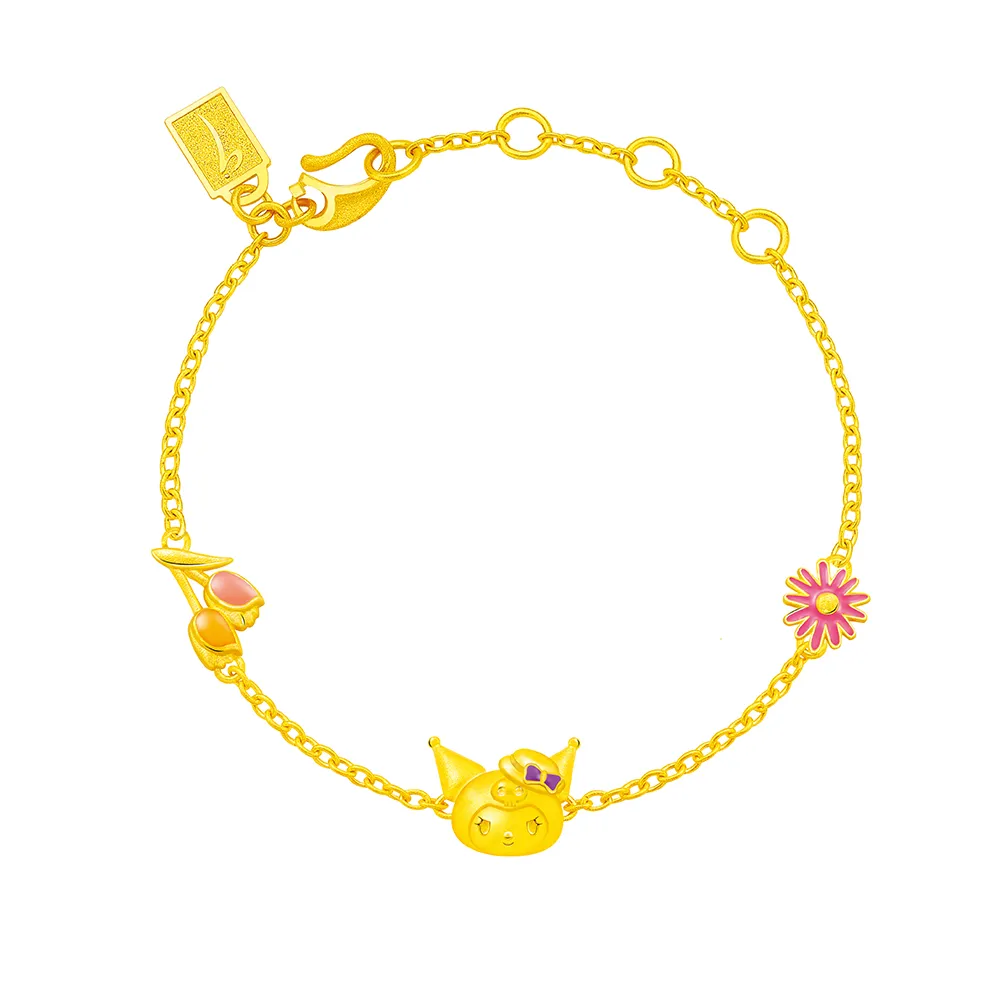 【Just Gold 鎮金店】三麗鷗 酷洛米 Kuromi 復古野餐趣-花朵 黃金手鍊