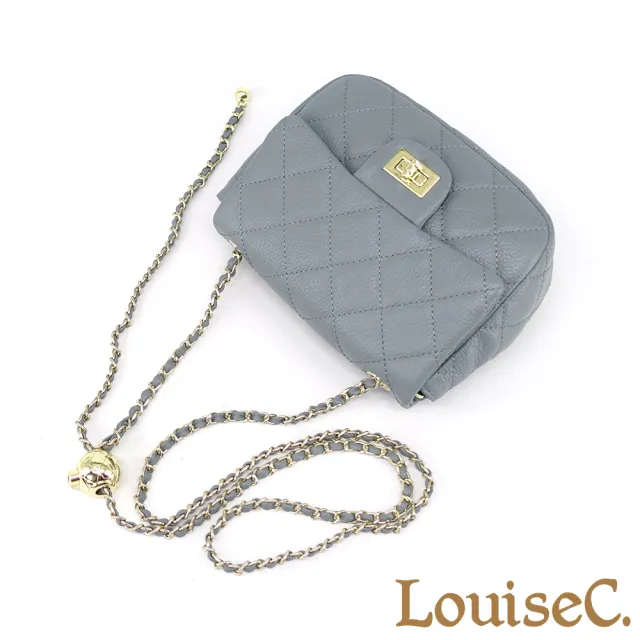 【LouiseC.】雙11 Tree House 牛皮 菱格紋小香風 翻蓋轉釦金球 肩背斜背鍊帶真皮包 2色 可調節鍊條設計 CC1