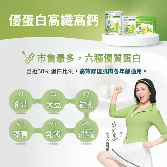 【易而善】優蛋白高纖高鈣營養素900gx2罐(高蛋白/6種優質蛋白質/高鈣/膳食纖維/益生菌/維生素D/苗可麗代言)