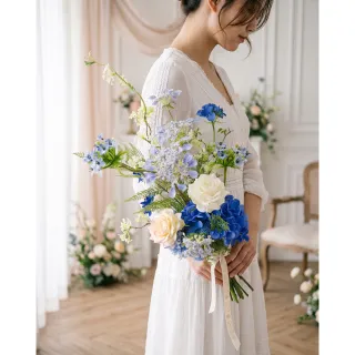 【HUGO DECO 榆果傢飾】花間誓約 藍色漫舞擬真捧花 公證花束 婚禮攝影 (婚紗攝影/新娘捧花/花束/告白/求婚)
