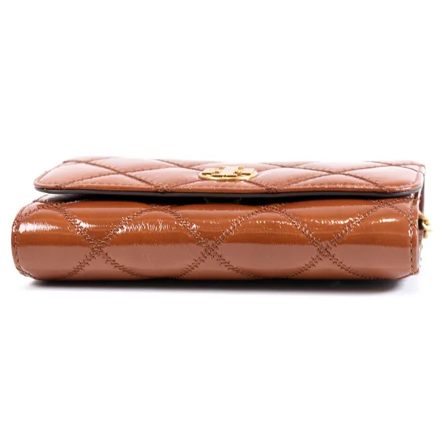 【TORY BURCH】WILLA 古銅金LOGO菱格翻蓋斜背WOC包-焦糖橘棕
