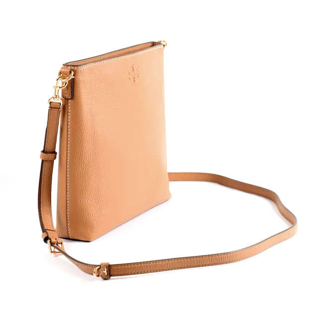 【TORY BURCH】THEA 荔枝紋雙背帶拉鍊斜背包-提拉米蘇棕