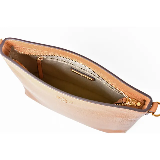 【TORY BURCH】THEA 荔枝紋雙背帶拉鍊斜背包-提拉米蘇棕