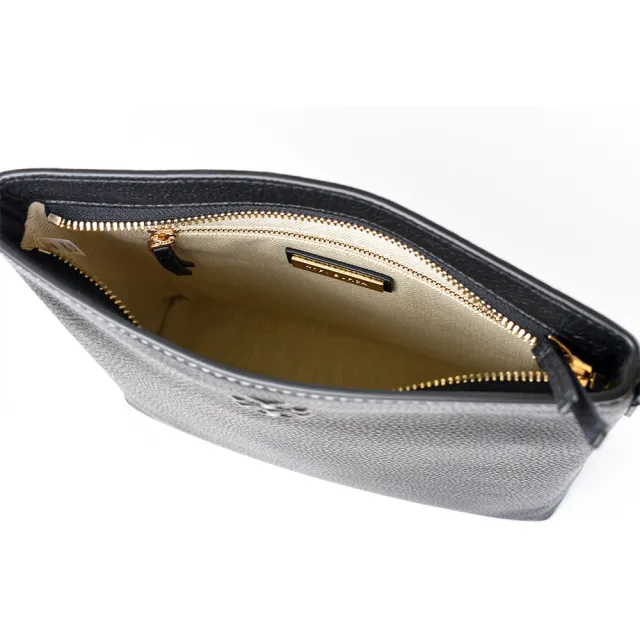 【TORY BURCH】THEA 荔枝紋雙背帶拉鍊斜背包-黑色